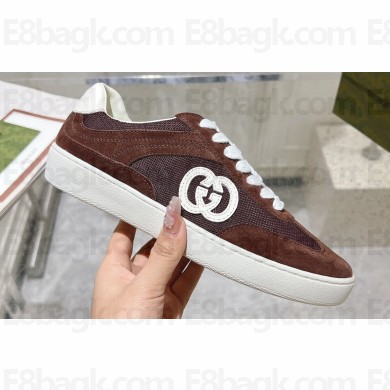 Gucci Suede and Mesh Women/Men Sneakers Coffee with Interlocking G 2024