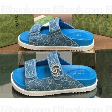 Gucci Lido Women/Men sandals with Double G 780061 in GG Denim Blue 2024