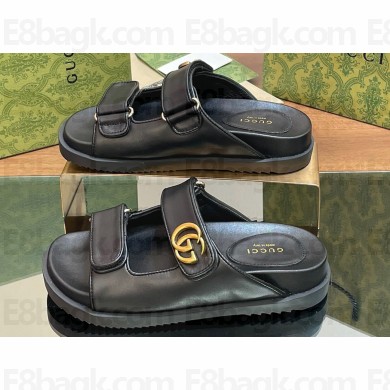 Gucci Lido Women/Men sandals with Double G 780061 in Leather Black 2024