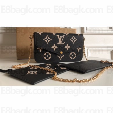Louis Vuitton Monogram Empreinte leather Félicie Pochette Bag M82479 Black / Beige