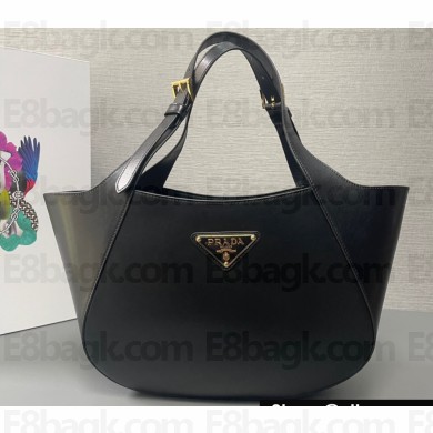 Prada medium leather tote bag 1BG483 Black 2024