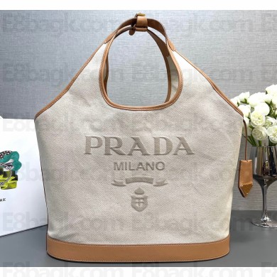 Prada Large linen blend and leather tote bag 1BG472 2024