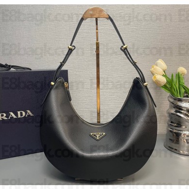 Prada Large leather shoulder bag 1BC212 Black 2024