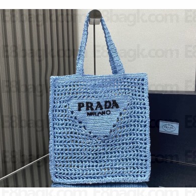 Prada raffia tote bag 1BG393 Light Blue 2024