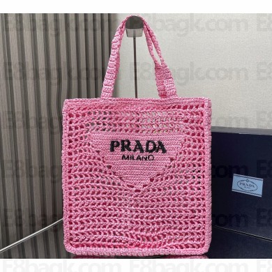 Prada raffia tote bag 1BG393 Pink 2024