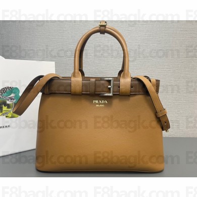 Prada Buckle medium leather handbag with belt 1BA434 Brown 2024
