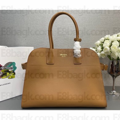 Prada Large leather tote bag with buckles 1BG508 Brown 2024
