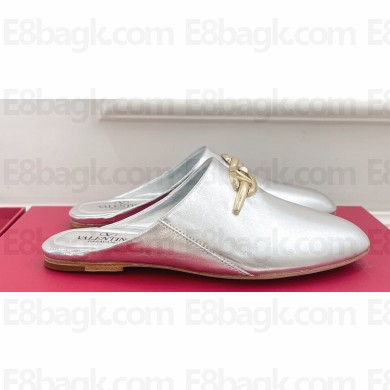 Valentino The Bold Edition Vlogo Calfskin Mules Silver 2024