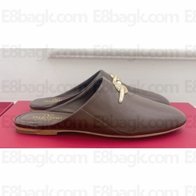 Valentino The Bold Edition Vlogo Calfskin Mules Coffee 2024