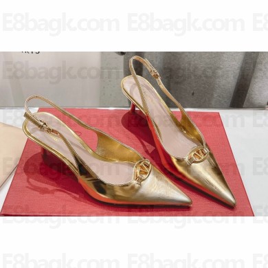 Valentino The Bold Edition Vlogo Calfskin Slingback Pumps 60mm Gold 2024