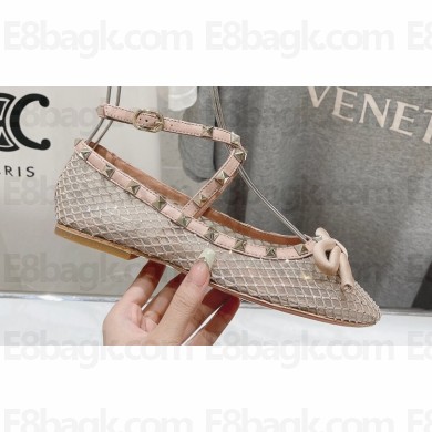 Valentino Rockstud mesh ballerinas Nude with crystals and Studs 2024