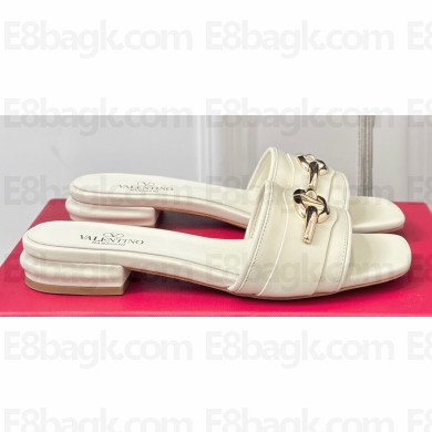 Valentino The Bold Edition Vlogo Calfskin Slide Sandals 20mm White 2024