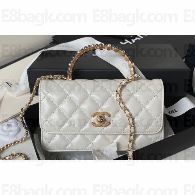 Chanel Shiny Crumpled Lambskin, Imitation Pearls & Gold-Tone Metal Clutch with Chain Bag AP3803 White 2024
