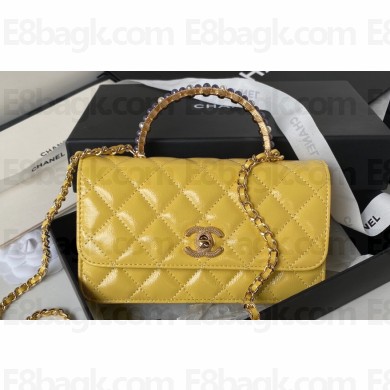 Chanel Shiny Crumpled Lambskin, Imitation Pearls & Gold-Tone Metal Clutch with Chain Bag AP3803 Yellow 2024
