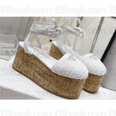 Prada Crochet wedge sandals 1XZ760 White 2024