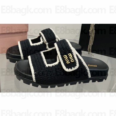 Miu Miu Crochet knit slides 5XX641 Black 2024