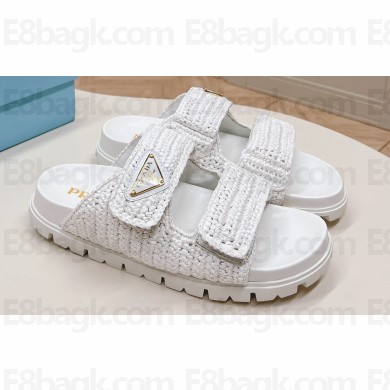 Prada Crochet Double Band Slide sandals White 2024