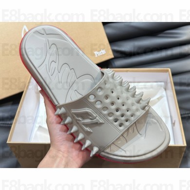 Christian Louboutin Men's Take It Easy Spiked Rubber Slides Gray 2024