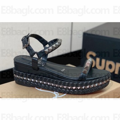 Christian Louboutin Heel 6cm Pyraclou Studded Spike wedge Sandals Black