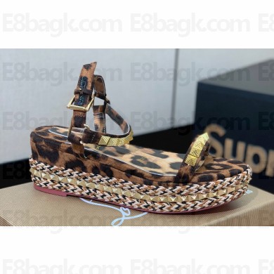 Christian Louboutin Heel 6cm Pyraclou Studded Spike wedge Sandals Leopard Print