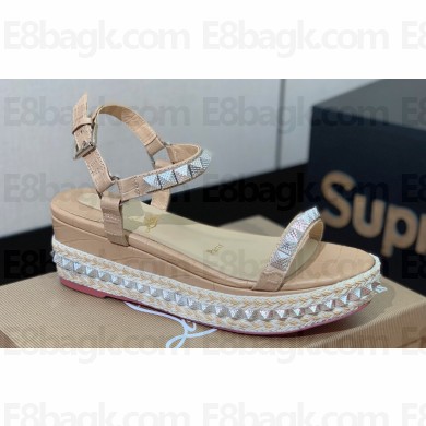 Christian Louboutin Heel 6cm Pyraclou Studded Spike wedge Sandals Croco Pattern Beige