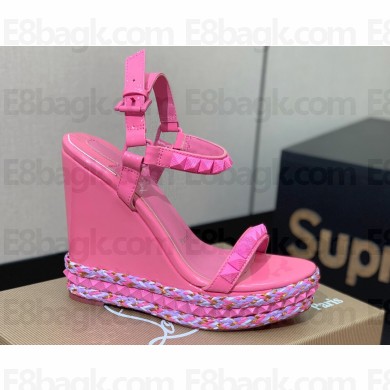 Christian Louboutin Heel 12cm Pyraclou Studded Spike Espadrilles wedge Sandals Patent Pink