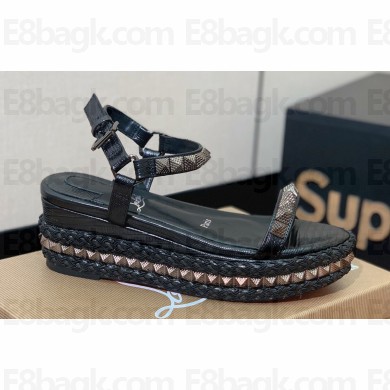 Christian Louboutin Heel 6cm Pyraclou Studded Spike wedge Sandals Python Pattern Black