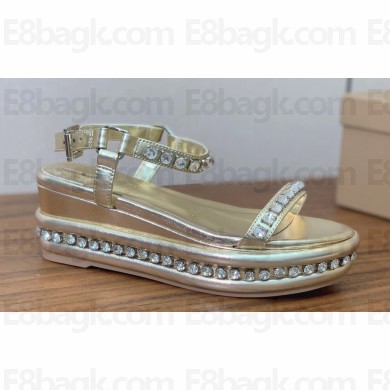 Christian Louboutin Heel 6cm nappa leather and strass Pyrastrass wedge Sandals Gold