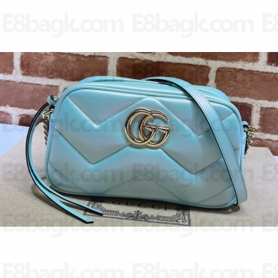 Gucci GG Marmont Small shoulder Camera Bag 447632 iridescent quilted chevron leather Blue