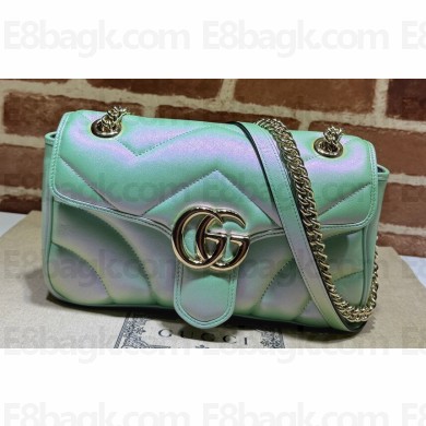 Gucci GG Marmont Small Shoulder Bag 443497 iridescent quilted chevron leather Green 2024