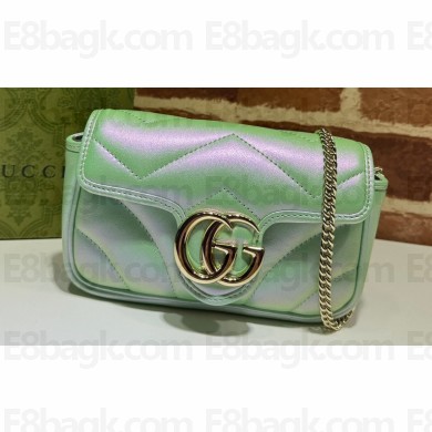 Gucci GG Marmont Super Mini Bag 476433 iridescent quilted chevron leather Green 2024