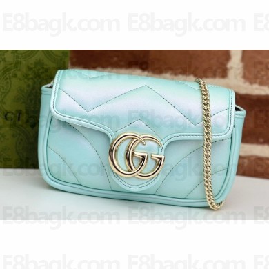Gucci GG Marmont Super Mini Bag 476433 iridescent quilted chevron leather Blue 2024