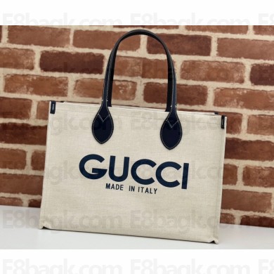 Gucci Medium tote bag with Gucci print 772176 in Beige/Blue cotton linen canvas 2024