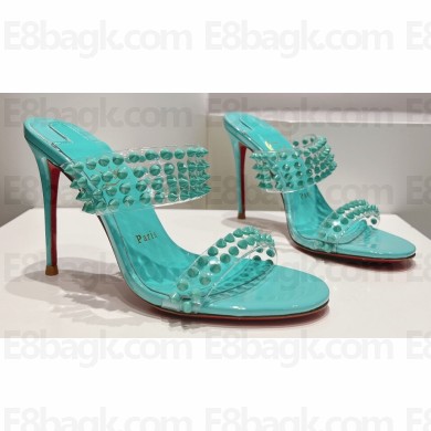 Christian Louboutin Heel 10.5cm Leather and PVC Spike Only Mules Turquoise Green 2024