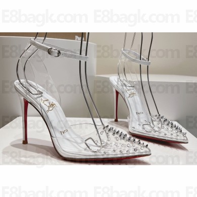 Christian Louboutin Heel 10.5cm Leather and PVC Spikoo Pumps White 2024