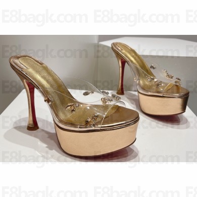 Christian Louboutin Heel 12cm PVC Degraqueen Alta Embellished Platform Mules Gold 2024