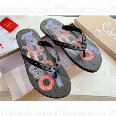 Christian Louboutin PVC Men's Loubi Flip Thong Sandals Print Black