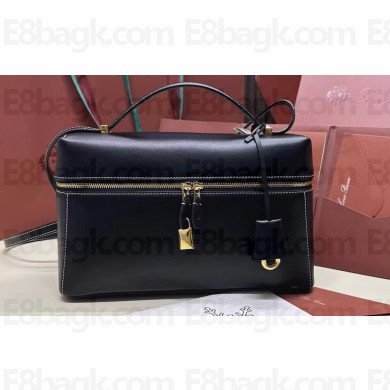 Loro Piana Extra Bag L27 with New lock charms in Smooth Calfskin Black 2024