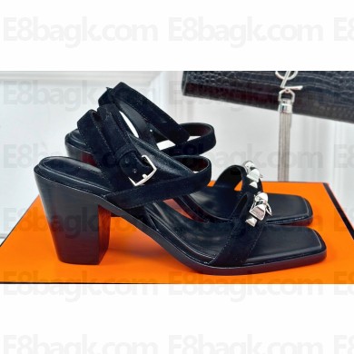 Hermes Heel 6.5cm Ivresse 65 sandals with iconic Medor studs in Suede Black 2024