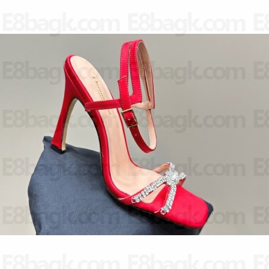 Dior Heel 10cm Sunset Heeled Sandals in Red Satin and Silver-Tone Strass 2024