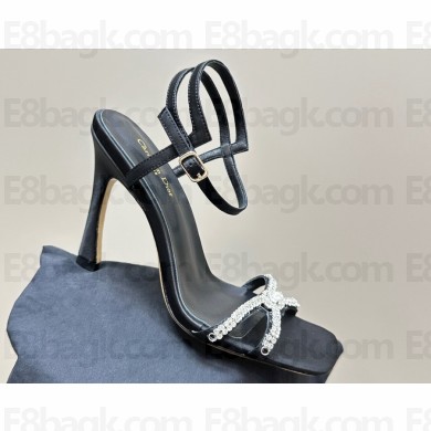Dior Heel 10cm Sunset Heeled Sandals in Black Satin and Silver-Tone Strass 2024