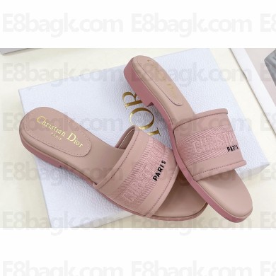 Dior Heel 2.5cm Dway Slides in Pink Calfskin and Embroidered Cotton 2024