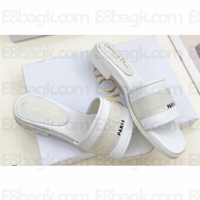 Dior Heel 2.5cm Dway Slides in White Calfskin and Embroidered Cotton 2024