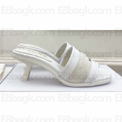Dior Heel 5.5cm Dway Slides in White Calfskin and Embroidered Cotton 2024