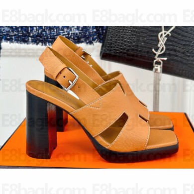 Hermes Heel 9.5cm Platform 2cm Eris 90 sandals with with "H" cut-out in Grained calfskin Brown 2024