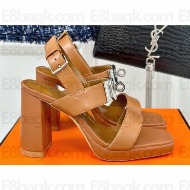 Hermes Heel 9.5cm Platform 2cm Ilona 90 sandals with oversized Kelly buckle in calfskin Brown 2024