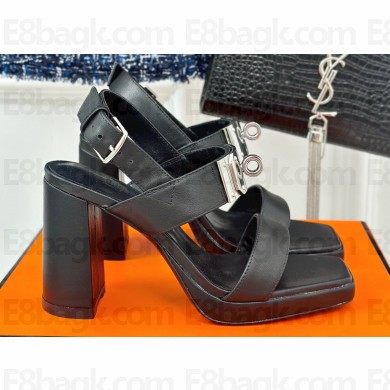 Hermes Heel 9.5cm Platform 2cm Ilona 90 sandals with oversized Kelly buckle in calfskin Black 2024