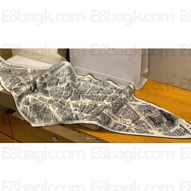 Dior Plan de Paris Dior Diamond White and Black Silk Twill 35x110cm 2024