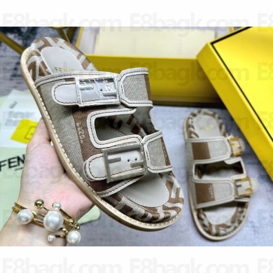 Fendi Feel Women/Men slides Canvas Fabric Beige 2024