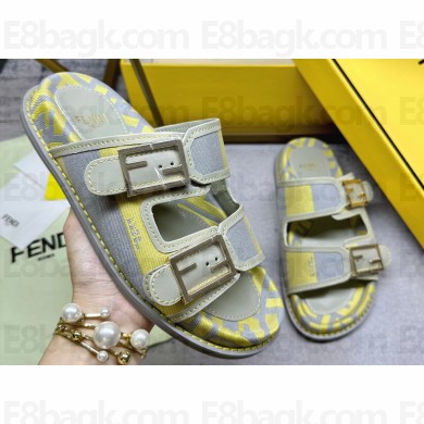 Fendi Feel Women/Men slides Canvas Fabric Yellow 2024